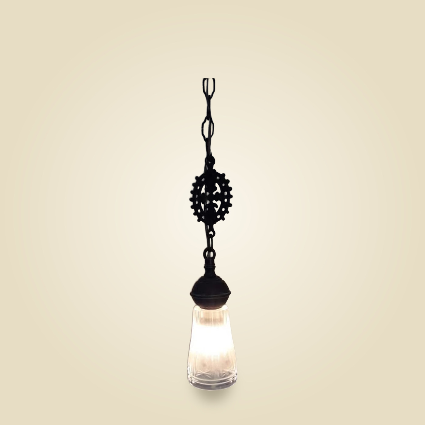 Pendant Lamp with Ornate Medallion & Tapered Glass Shade — N05